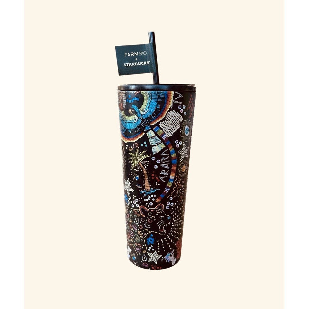 Starbucks + Farm Rio 24oz Cold Cup Tumbler Summer 2025‎ Black Rainbow - Picture 5 of 10